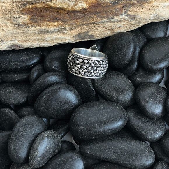 Vintage Suarti BA Sterling Silver Basketweave Dome Ring Wide Band Size 7 1980's - Picture 9 of 16